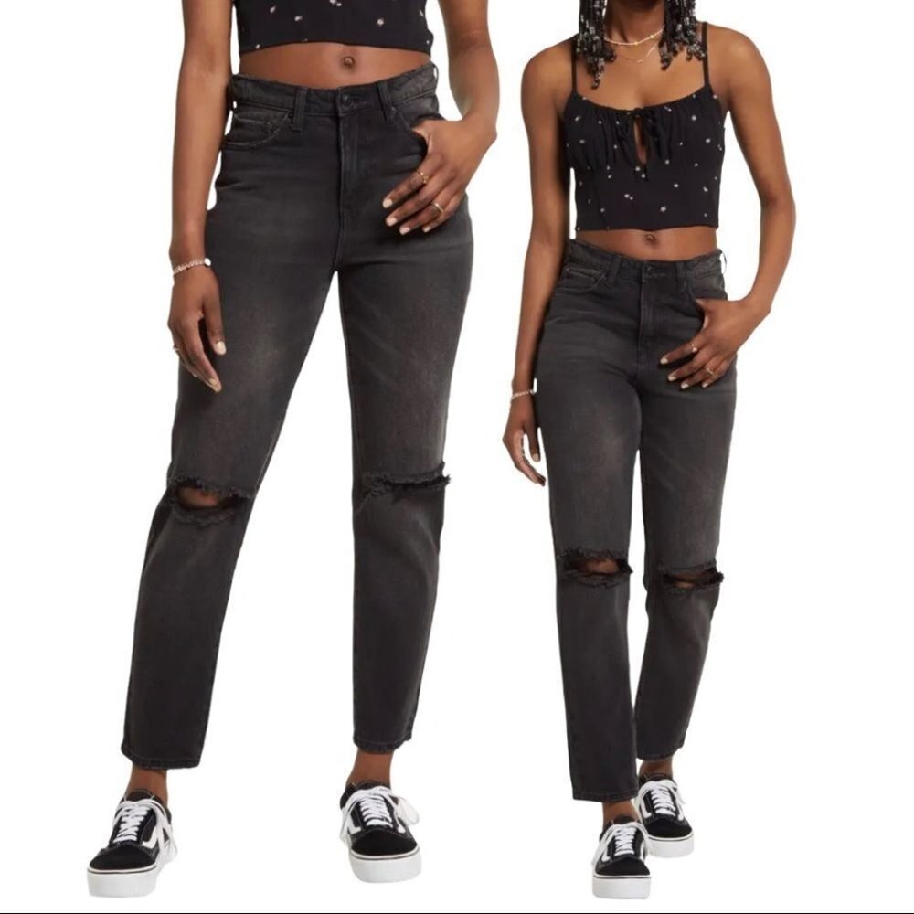 ** NEW BP High Rise Mom Jeans In Black Ripped Wash Size 29